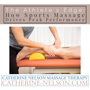 a male's lower legs on a massage table and a massage therapist's hands working on the calves